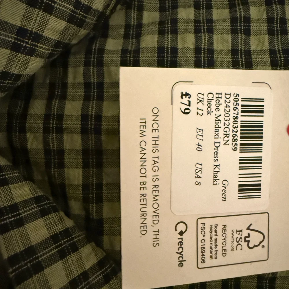 NWT Nobody’s Child Olive Green Gingham Puff Sleeve Dress - Picture 4 of 4